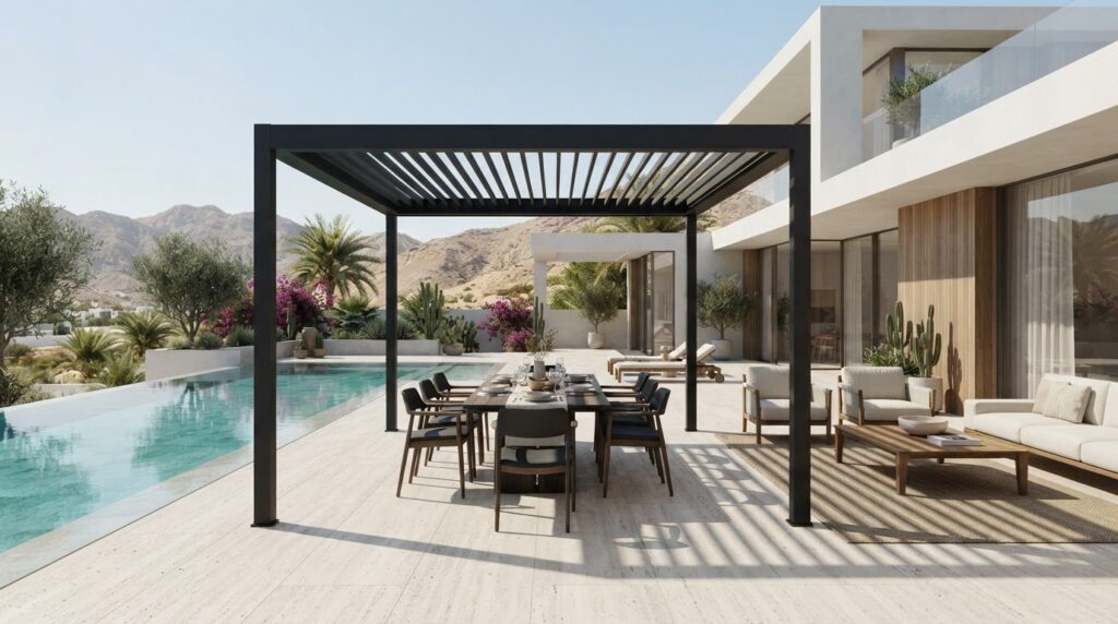 Modern Pergola Design for Villa Patios, Pools, and Kitchens