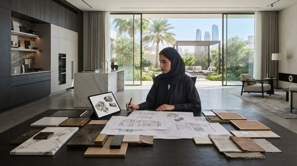 Villa renovation planning in Abu Dhabi with material sourcing and estimates